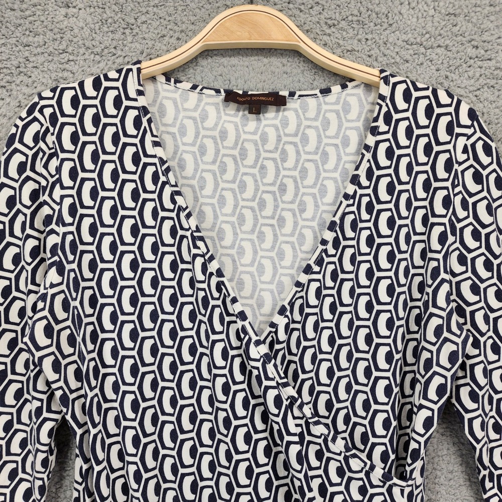 Adolfo Dominguez Womens Geometric Print V Neck 3/4 Sleeve Faux Wrap Top - Picture 9 of 14